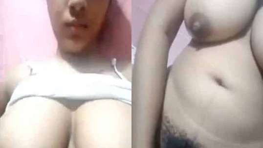 Bouncing Sexy Booby Hairy Girl Selfie Video For Her Lover