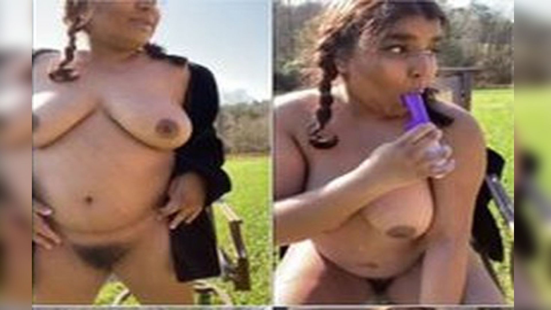 ⁣BBW HAIRY BABE OUTDOOR FUCKING HER WITH A DILDO