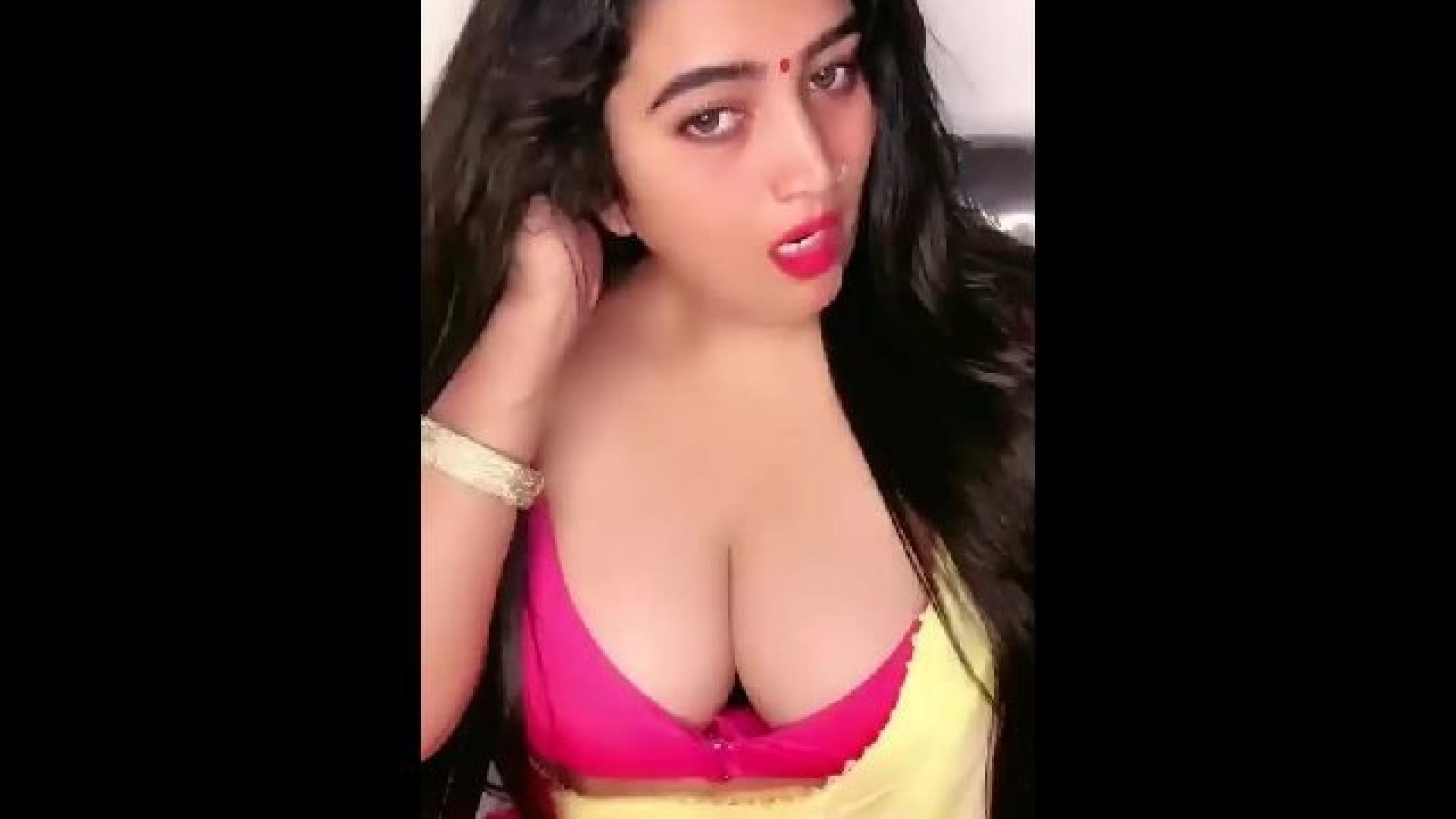 ⁣Beauty Model Hottest show in pink blouse