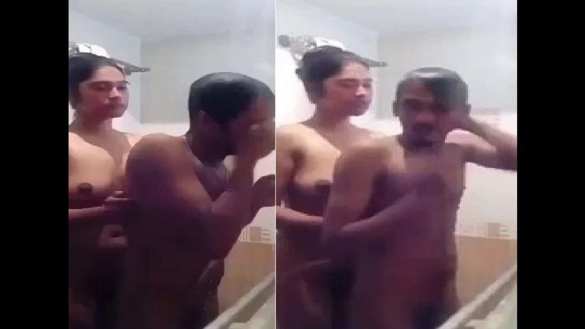 Desi married couple bathing naked under shower